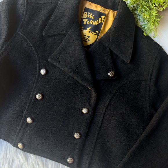 Black Cropped Jacket Bill Tornade Wool Cashmere Half Coat Double Breast Women 10 - Picture 6 of 7